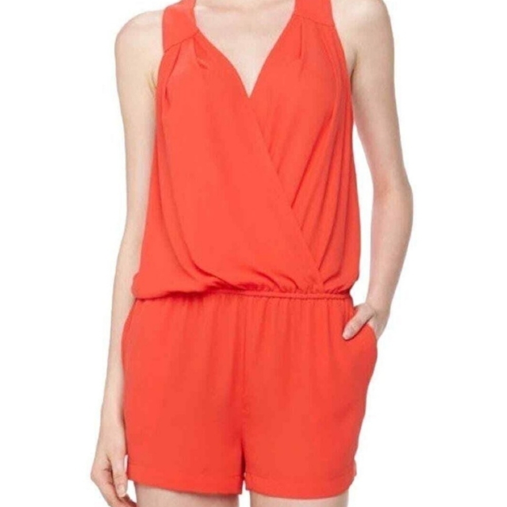 NWOT! BCBG Max Azria‎ Poppy Revolve Thalia Wrap Front Romper S Cirtus Orange